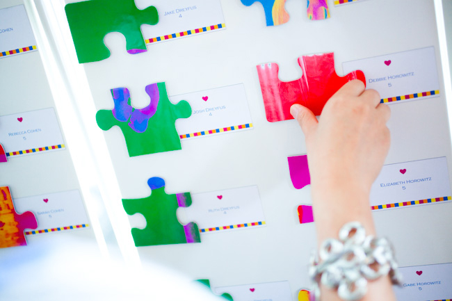 diypuzzleplacecardsmodernweddings We used four magnetic white boards 