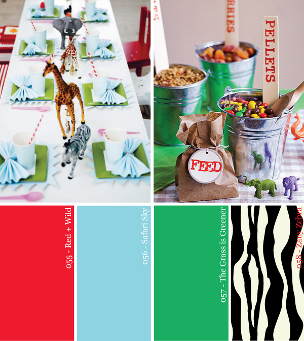 safari-zoo-party-paleta de cores-verde-azul-vermelho-zebra-de impressão