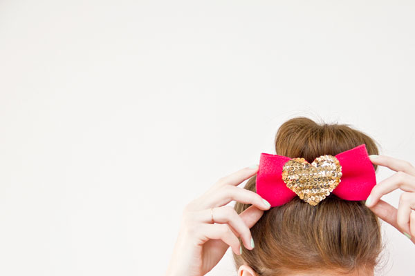 DIY Sequin Heart Hair Bow