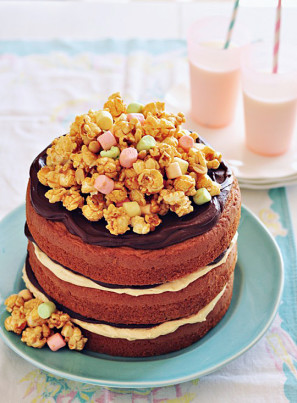 Popcorn Topped Layer Cake