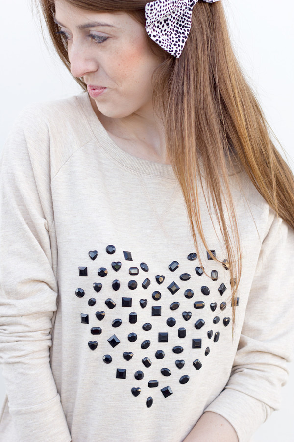 DIY Jeweled Heart Sweatshirt